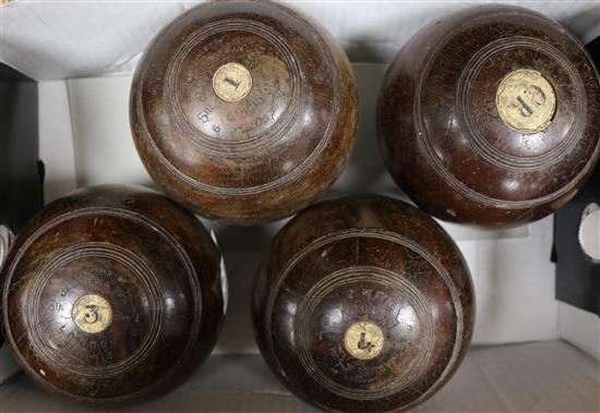 A set of four Jacques bowling bowls